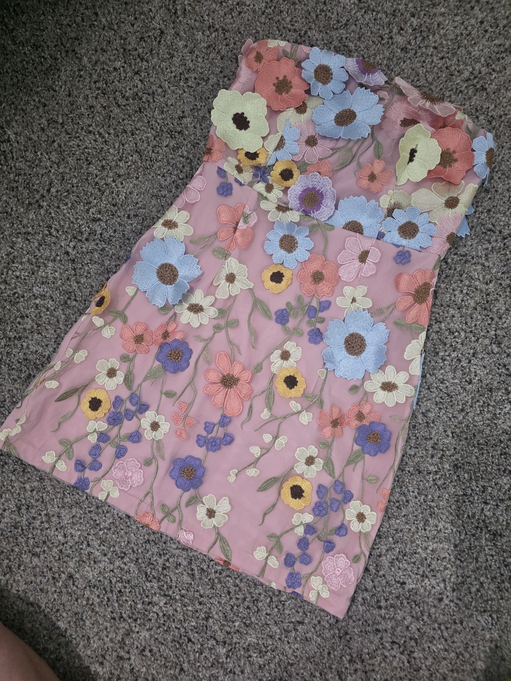 Embellished Pink Floral Boutique Dress Sz LARGE Dimensional Flowers - Picture 2 of 11